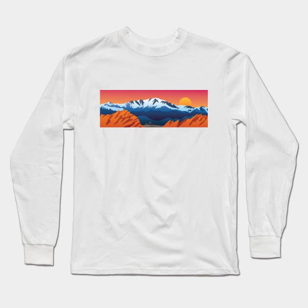 Mountains Valley and Red Rocks Scenic Landscape Long Sleeve T-Shirt by hobrath